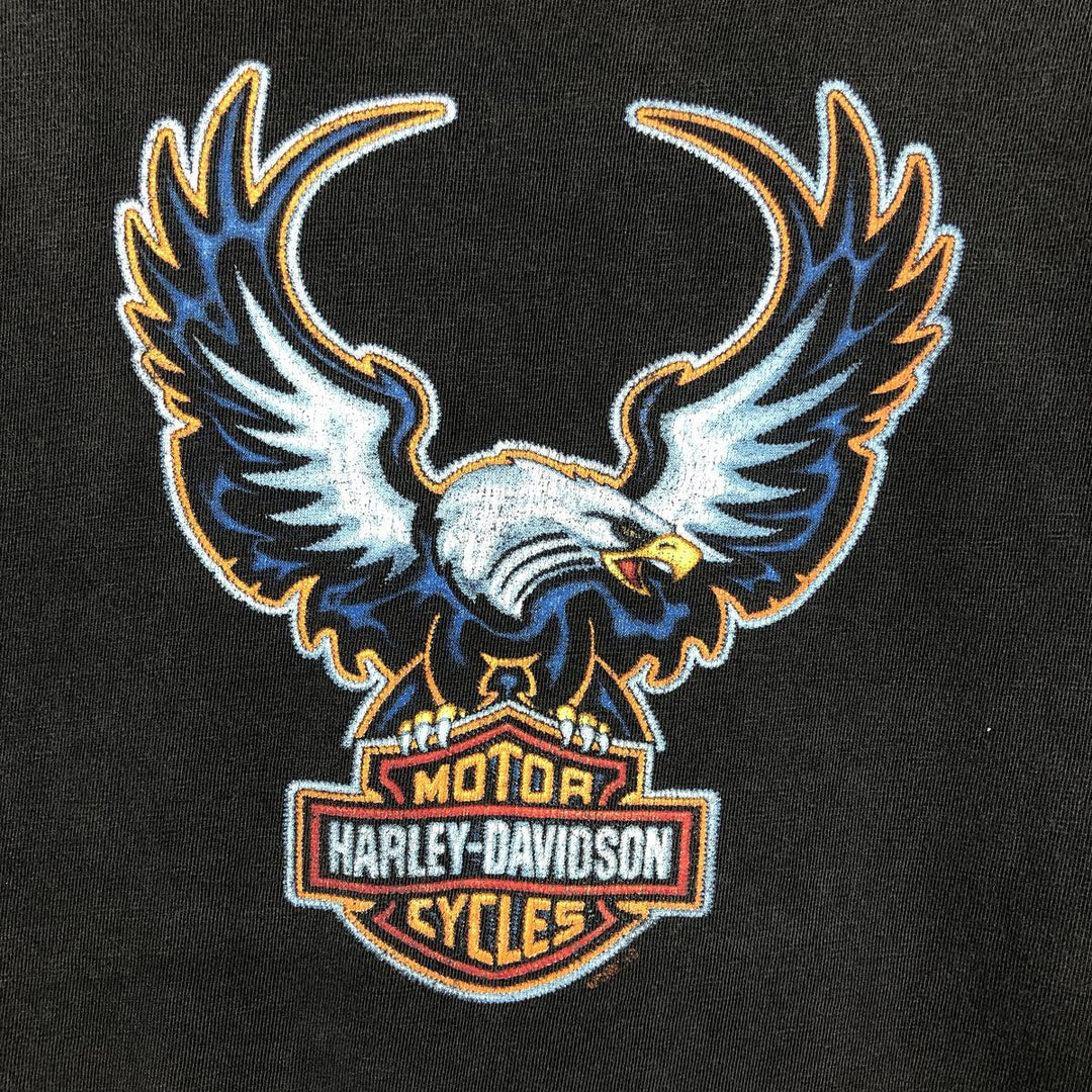 Harley-Davidson Eagle Pattern Motorcycle Bike T-shirt Made in USA Men's L size cotton black type Vintage Second Hand
