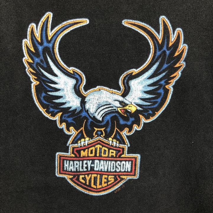 Harley-Davidson Eagle Pattern Motorcycle Bike T-shirt Made in USA Men's L size cotton black type Vintage Second Hand