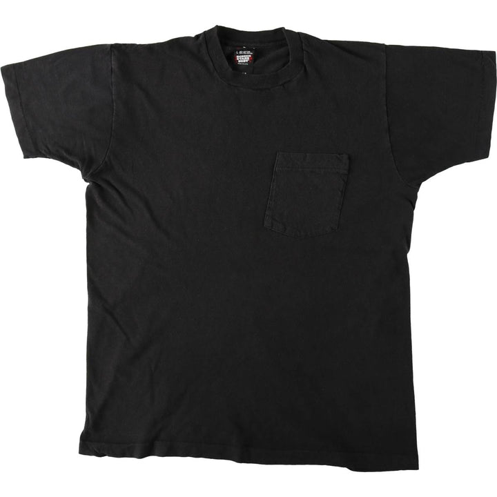 90'S Screen Stars Plain Pocket T-Shirt, Made in USA, Men's Size L (Equivalent), Vintage cotton black type Vintage Second Hand
