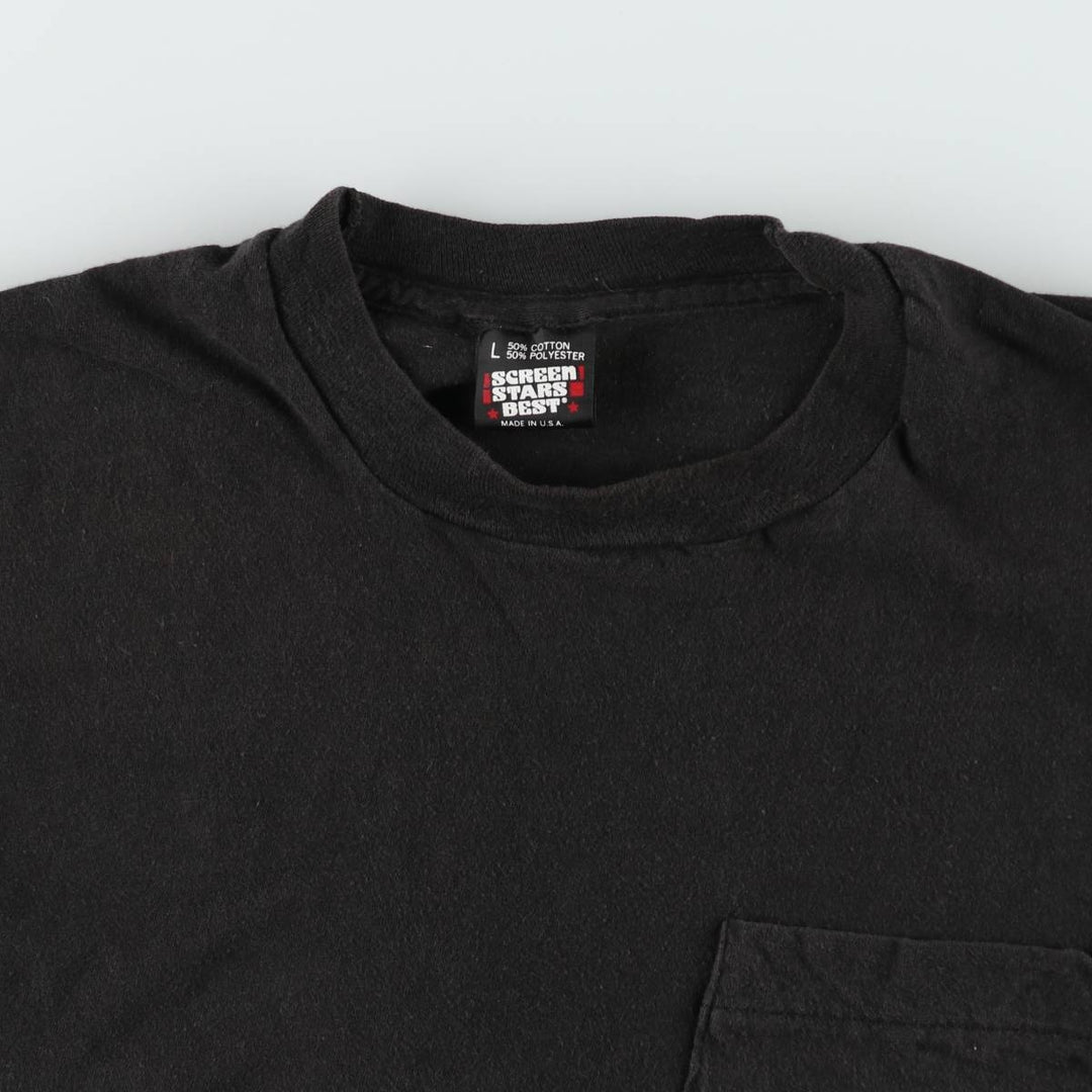 90'S Screen Stars Plain Pocket T-Shirt, Made in USA, Men's Size L (Equivalent), Vintage cotton black type Vintage Second Hand