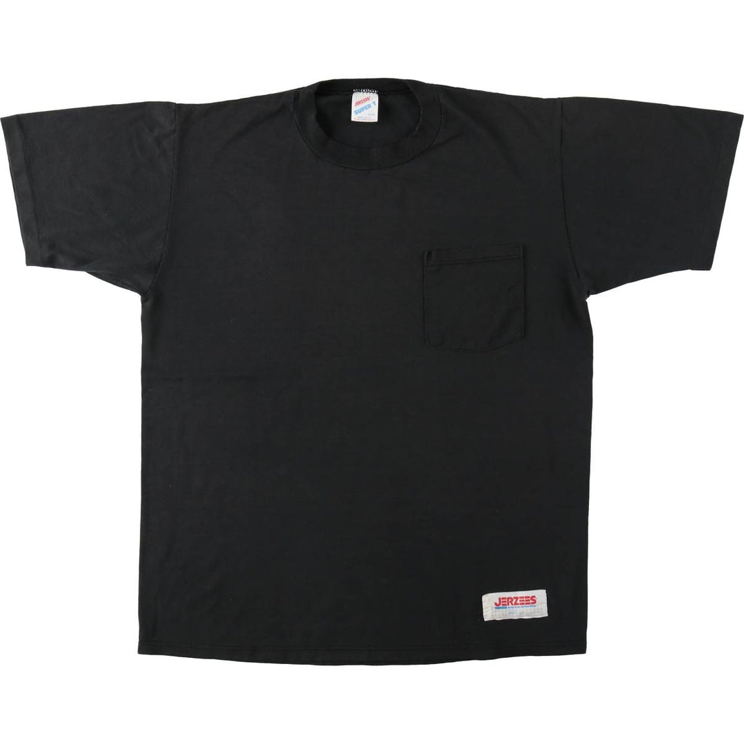 80s-90'S Jerzees SUPER-T Plain Pocket T-Shirt, Made in USA, Men's Size L (Equivalent), Vintage cotton black type Vintage Second Hand