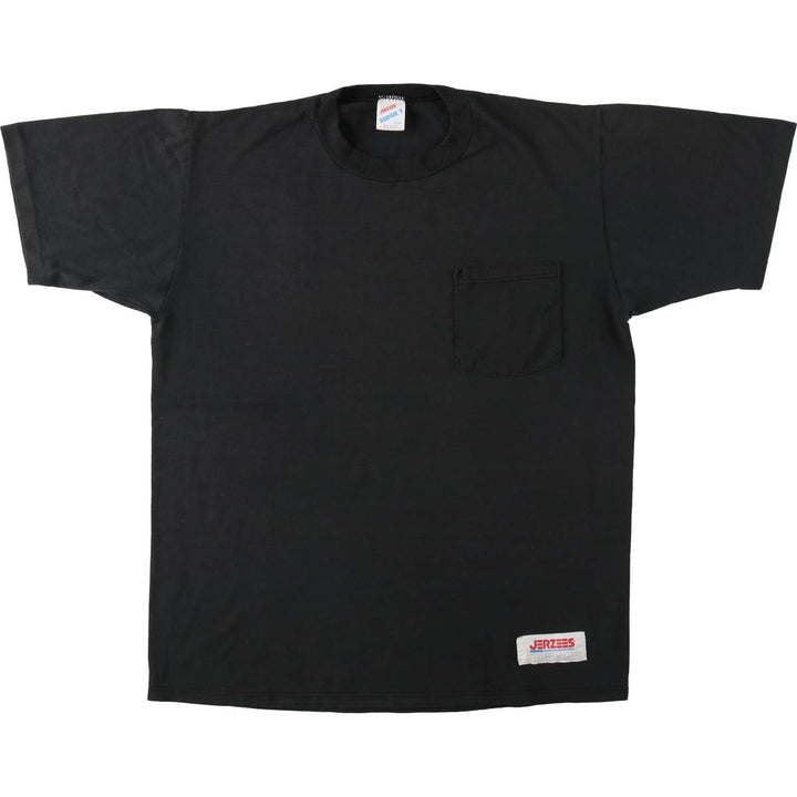 80s-90'S Jerzees SUPER-T Plain Pocket T-Shirt, Made in USA, Men's Size L (Equivalent), Vintage cotton black type Vintage Second Hand