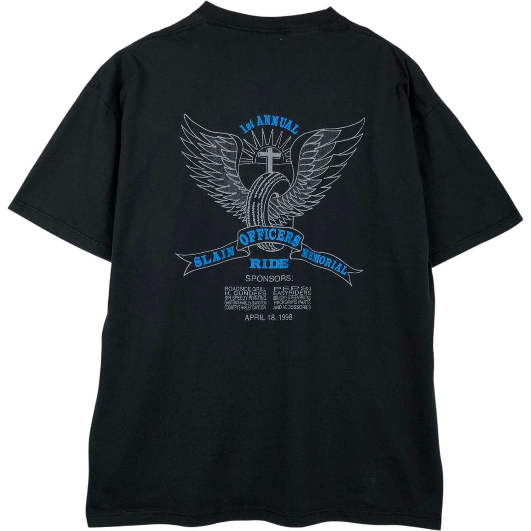 90'S Jerzees Motorcycle T-Shirt, Made in USA, Men's XL equivalent, Vintage cotton black type Vintage Second Hand