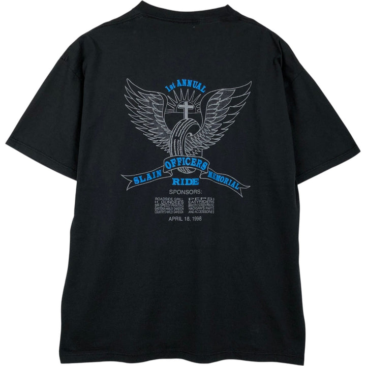 90'S Jerzees Motorcycle T-Shirt, Made in USA, Men's XL equivalent, Vintage cotton black type Vintage Second Hand