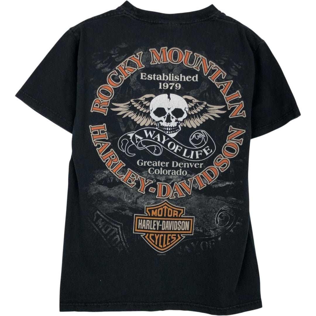 Harley-Davidson Skull Pattern Skull Wing Motorcycle T-Shirt, Men's Size S (approx.) cotton black type Vintage Second Hand