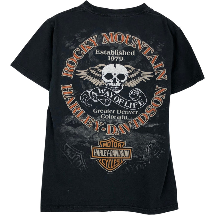 Harley-Davidson Skull Pattern Skull Wing Motorcycle T-Shirt, Men's Size S (approx.) cotton black type Vintage Second Hand