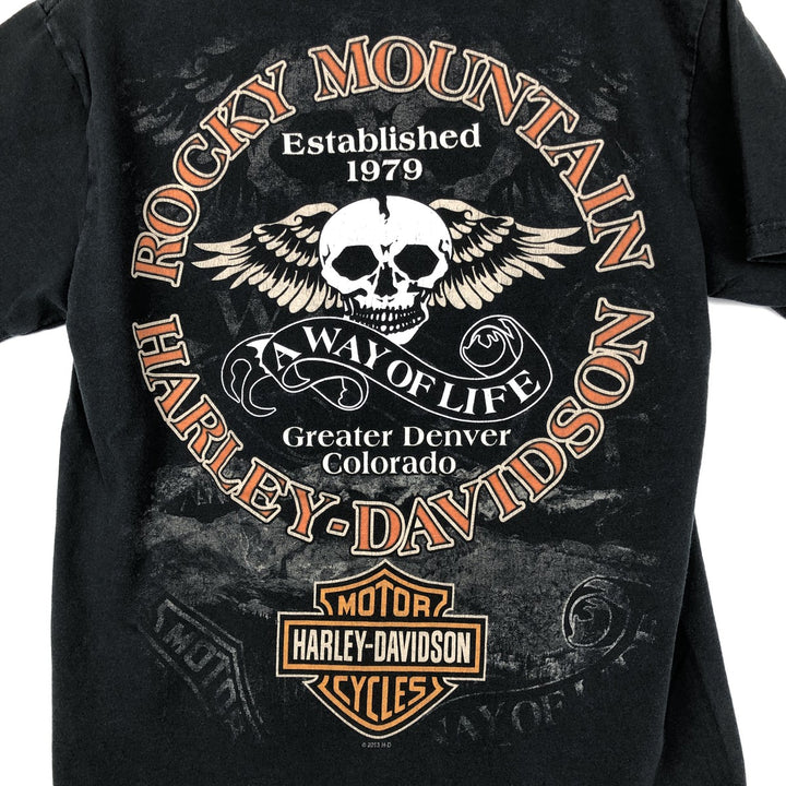 Harley-Davidson Skull Pattern Skull Wing Motorcycle T-Shirt, Men's Size S (approx.) cotton black type Vintage Second Hand