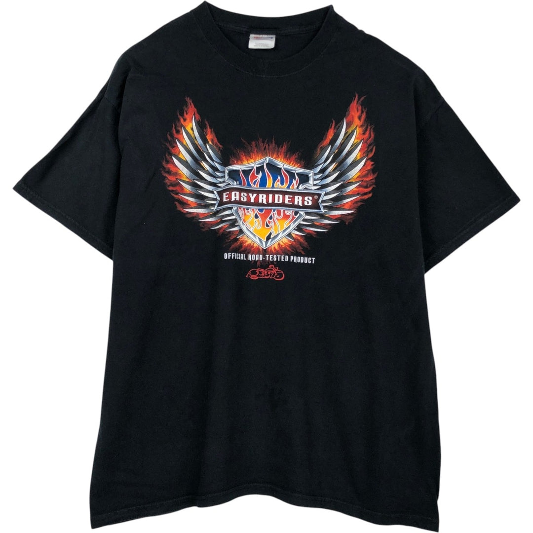Hanes HEAVYWEIGHT Fire Pattern EASYRIDERS Motorcycle T-Shirt, Men's XL (approx.) cotton black type Vintage Second Hand