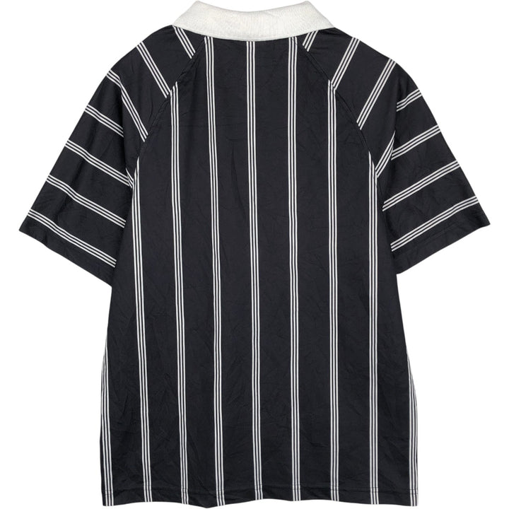 90'S Adidas Stripe Pattern V-Neck Collared Mesh Referee Shirt Soccer Uniform Game Shirt Made in USA polyester black type Vintage Second Hand