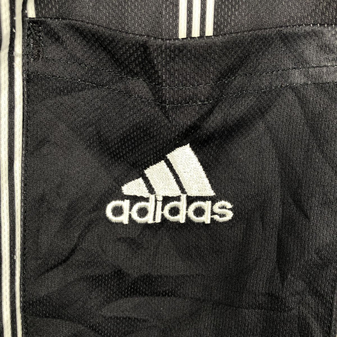 90'S Adidas Stripe Pattern V-Neck Collared Mesh Referee Shirt Soccer Uniform Game Shirt Made in USA polyester black type Vintage Second Hand