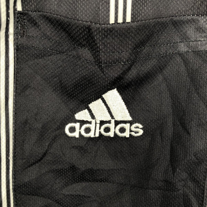 90'S Adidas Stripe Pattern V-Neck Collared Mesh Referee Shirt Soccer Uniform Game Shirt Made in USA polyester black type Vintage Second Hand