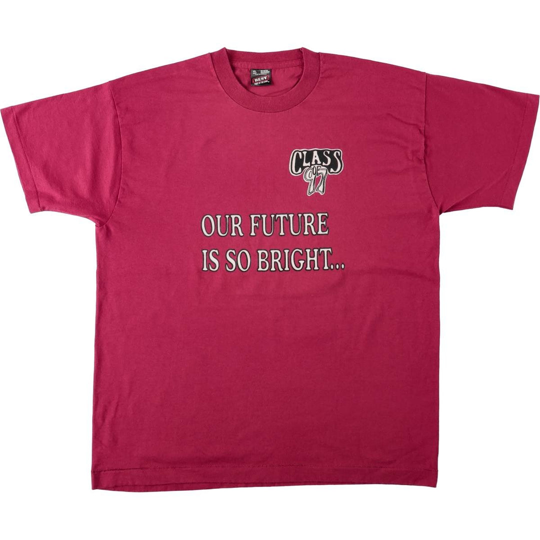 90'S Fruit of the Loom Message Print T-Shirt Made in USA Men's XL Vintage cotton burgundy type Vintage Second Hand