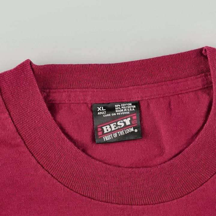 90'S Fruit of the Loom Message Print T-Shirt Made in USA Men's XL Vintage cotton burgundy type Vintage Second Hand