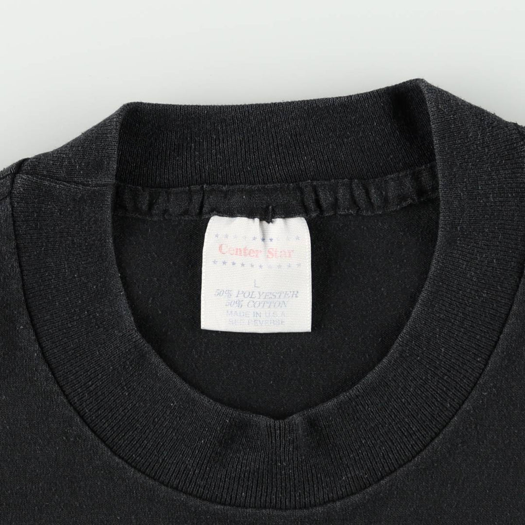 80s-90'S Center Star Message Print T-Shirt, Made in USA, Men's Size L (Equivalent), Vintage polyester black type Vintage Second Hand