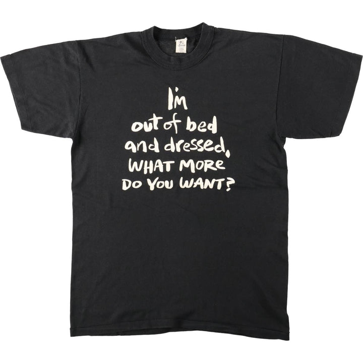 80'S Tee Swing Message Print T-Shirt, Made in USA, Men's Size L (Equivalent), Vintage polyester black type Vintage Second Hand