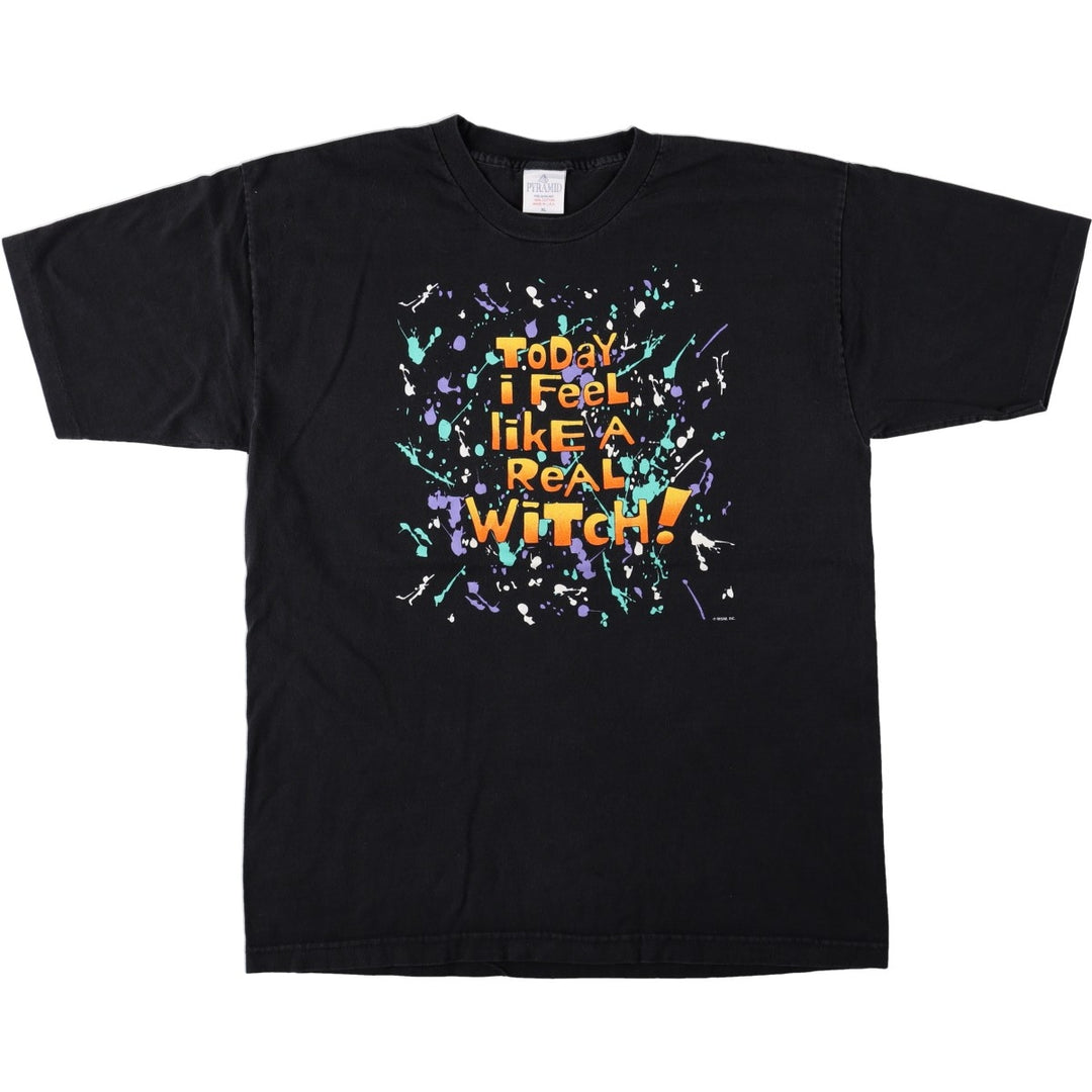90'S PYRAMID Message Print T-Shirt, Made in USA, Men's XL (approx.), Vintage cotton black type Vintage Second Hand