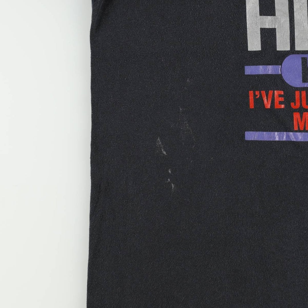 ~90'S Print Message T-Shirt, Made in USA, Men's XL equivalent, Vintage polyester black type Vintage Second Hand