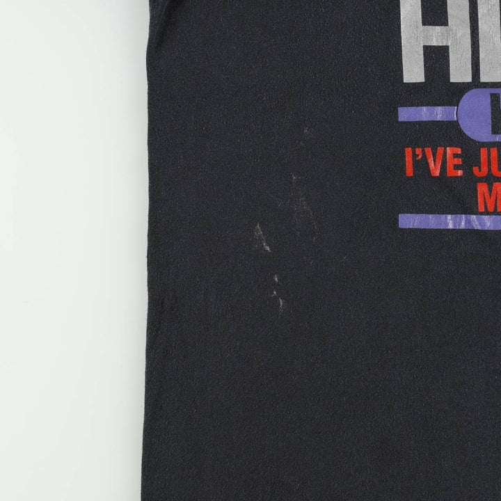 ~90'S Print Message T-Shirt, Made in USA, Men's XL equivalent, Vintage polyester black type Vintage Second Hand