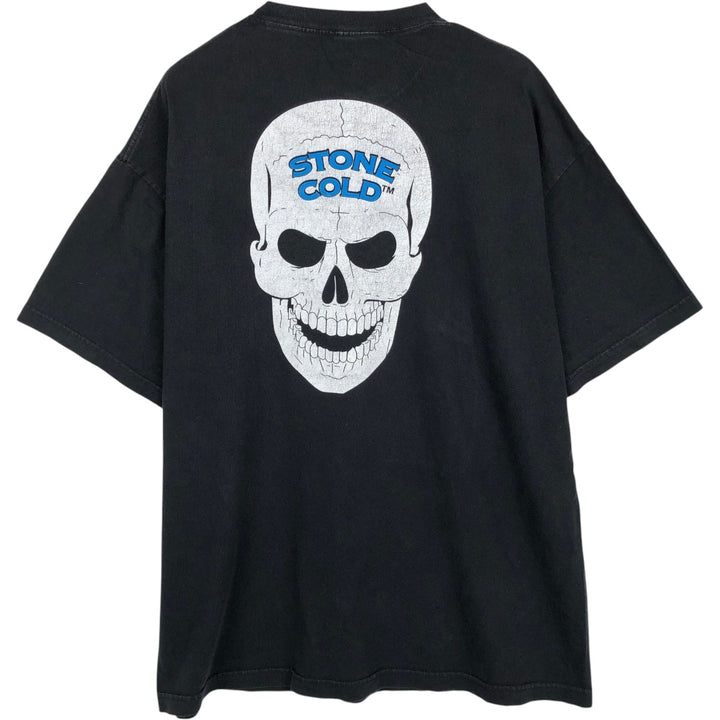 W AUTHENTIC Skull Pattern Pro Wrestling Sports Print T-Shirt (Men's XL equivalent) cotton black type Vintage Second Hand