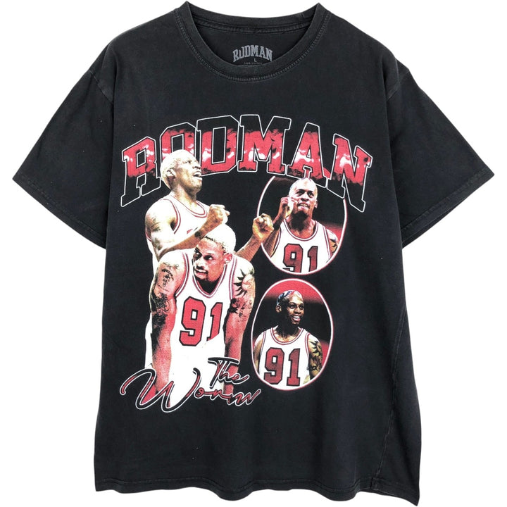 Dennis Keith Rodman sports print T-shirt, made in the USA, men's size L (approx.) cotton black type Vintage Second Hand