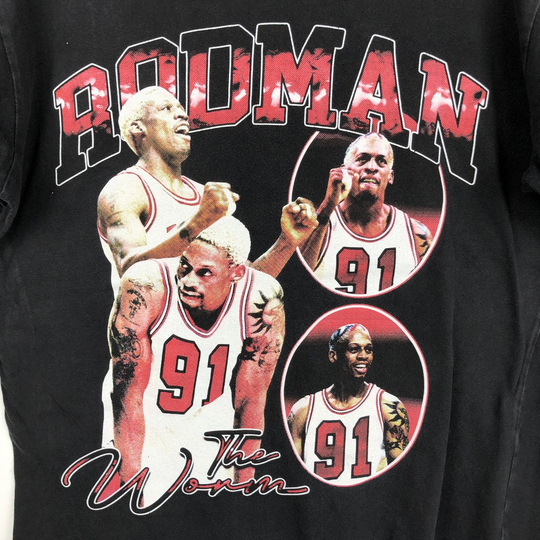Dennis Keith Rodman sports print T-shirt, made in the USA, men's size L (approx.) cotton black type Vintage Second Hand