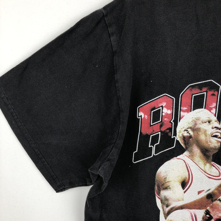 Dennis Keith Rodman sports print T-shirt, made in the USA, men's size L (approx.) cotton black type Vintage Second Hand
