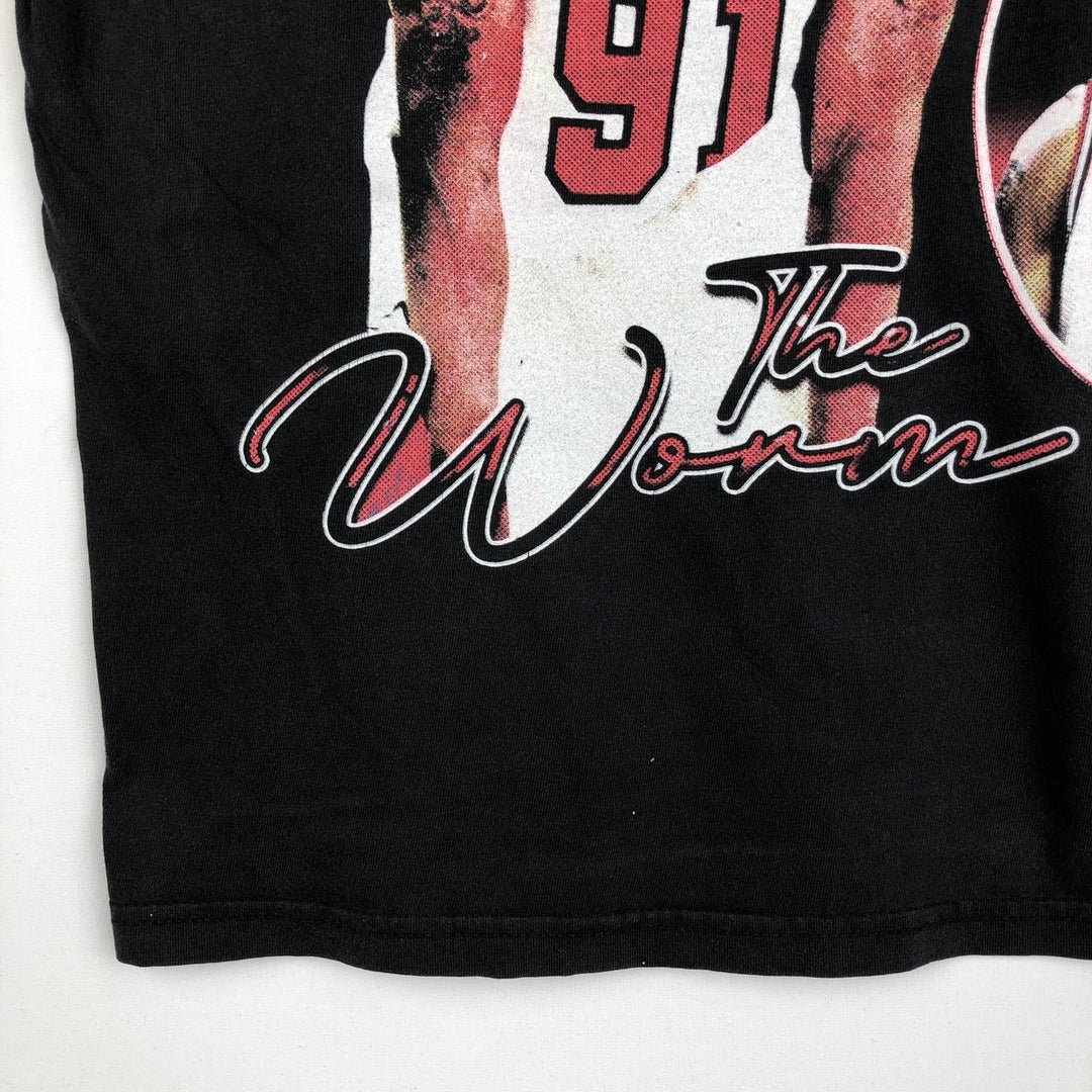 Dennis Keith Rodman sports print T-shirt, made in the USA, men's size L (approx.) cotton black type Vintage Second Hand