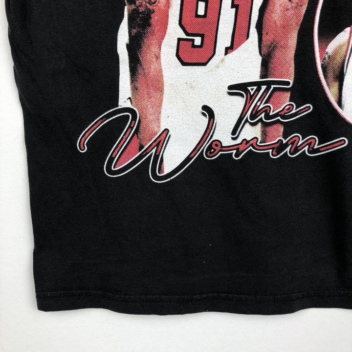 Dennis Keith Rodman sports print T-shirt, made in the USA, men's size L (approx.) cotton black type Vintage Second Hand