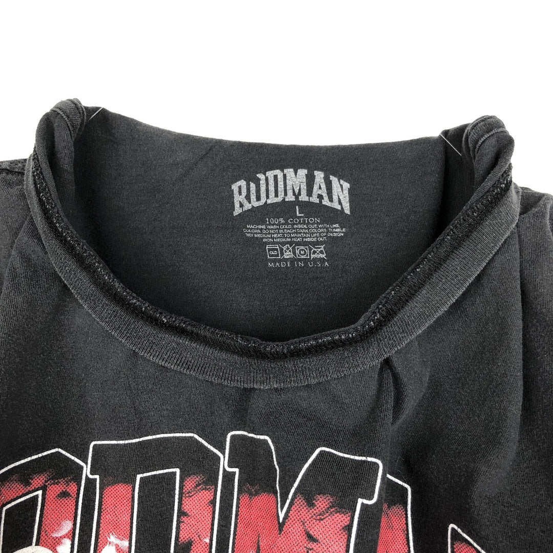 Dennis Keith Rodman sports print T-shirt, made in the USA, men's size L (approx.) cotton black type Vintage Second Hand