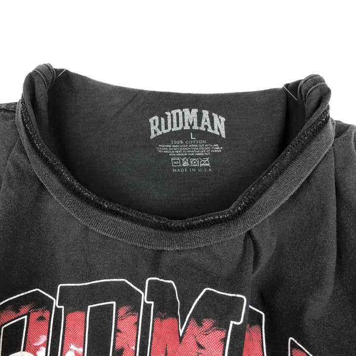 Dennis Keith Rodman sports print T-shirt, made in the USA, men's size L (approx.) cotton black type Vintage Second Hand