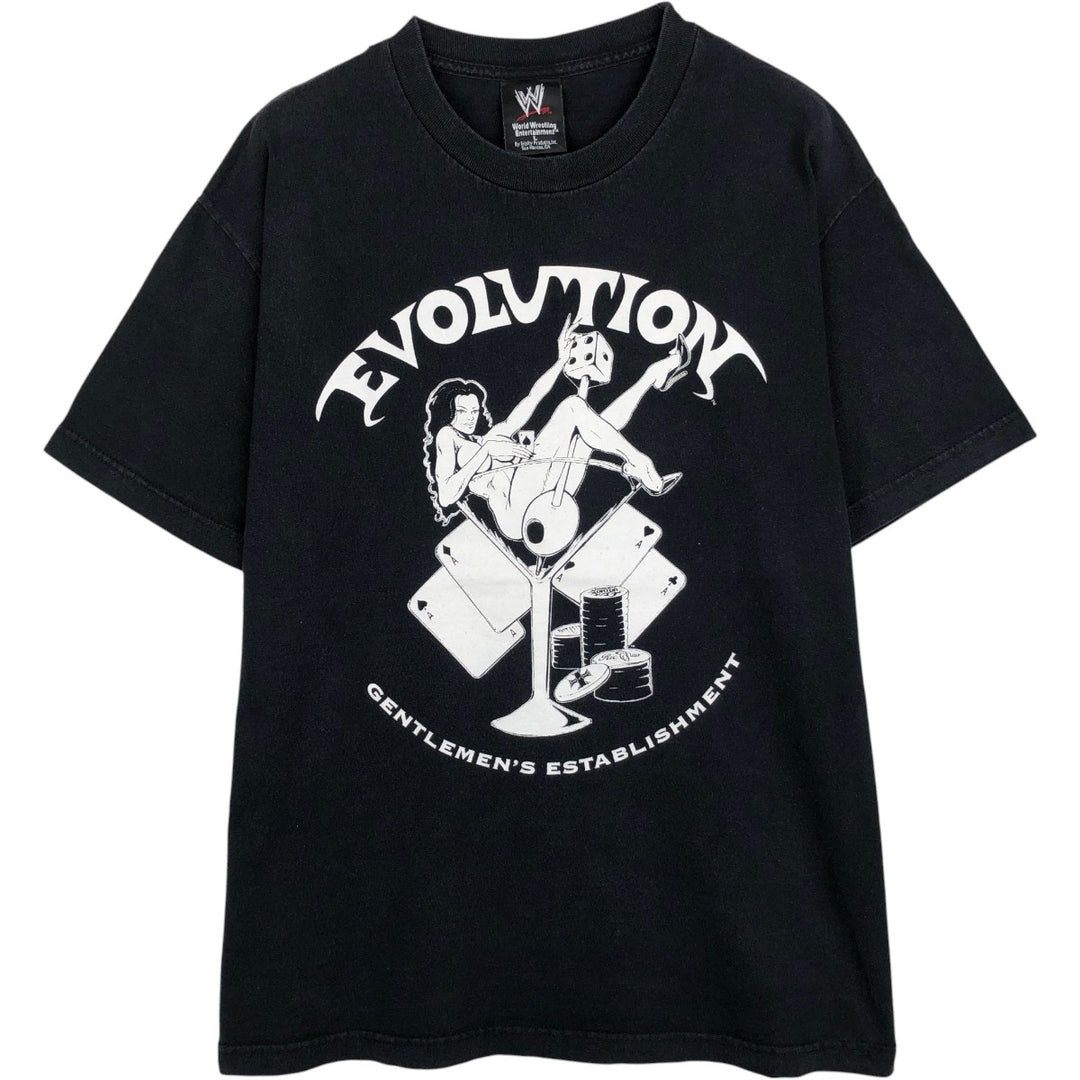 2000'S sports print T-shirt, men's size L, pro wrestling cotton black type Vintage Second Hand