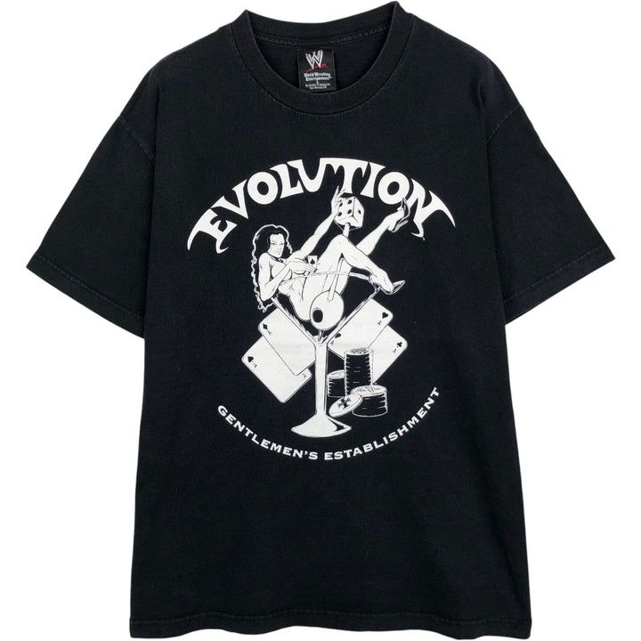 2000'S sports print T-shirt, men's size L, pro wrestling cotton black type Vintage Second Hand
