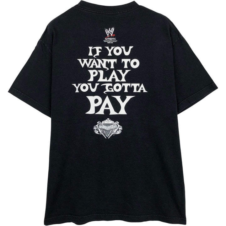 2000'S sports print T-shirt, men's size L, pro wrestling cotton black type Vintage Second Hand