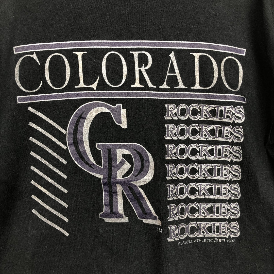 90'S Russell Crowe MLB Colorado Rockies Sports Print T-Shirt, Made in USA, Men's Size L (approx.), Vintage polyester black type Vintage Second Hand