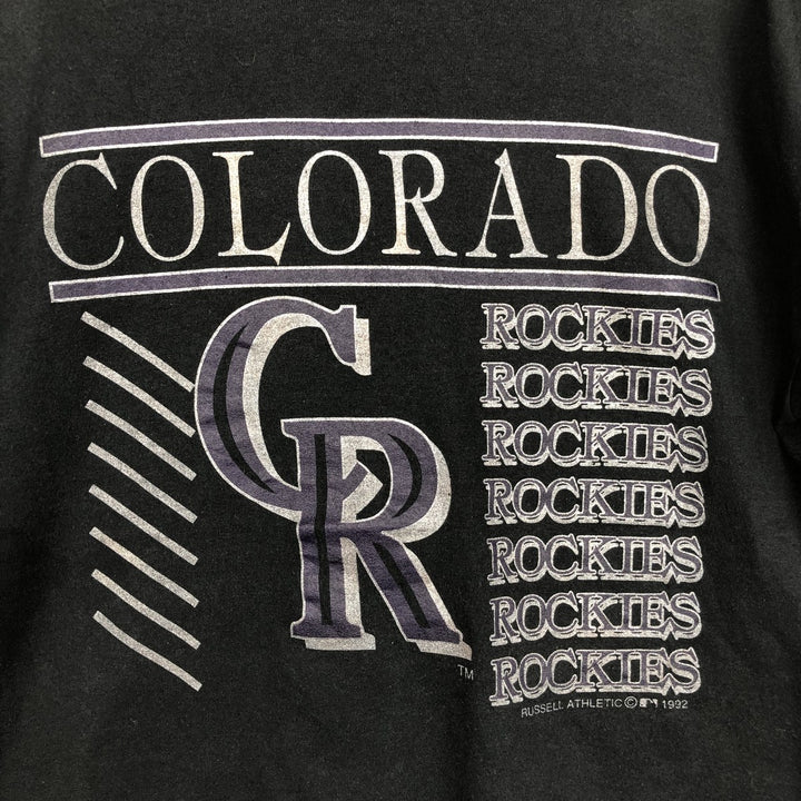 90'S Russell Crowe MLB Colorado Rockies Sports Print T-Shirt, Made in USA, Men's Size L (approx.), Vintage polyester black type Vintage Second Hand