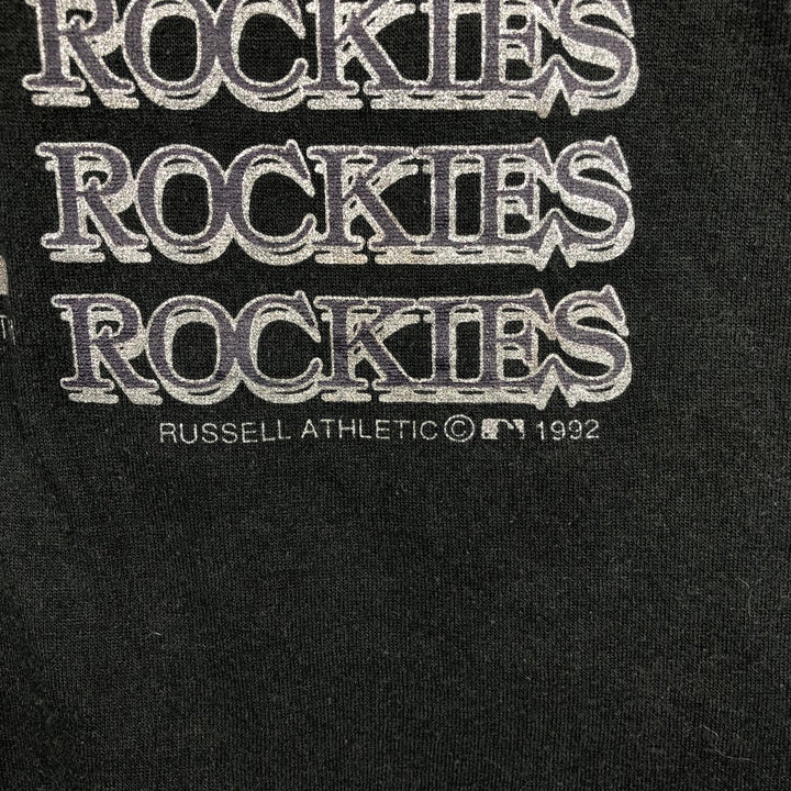 90'S Russell Crowe MLB Colorado Rockies Sports Print T-Shirt, Made in USA, Men's Size L (approx.), Vintage polyester black type Vintage Second Hand