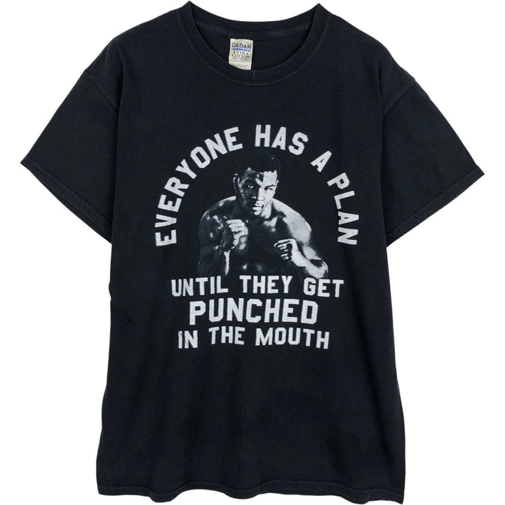 Gildan Ultra Cotton Mike Tyson Sports Print T-Shirt (Men's Size L) cotton black type Vintage Second Hand