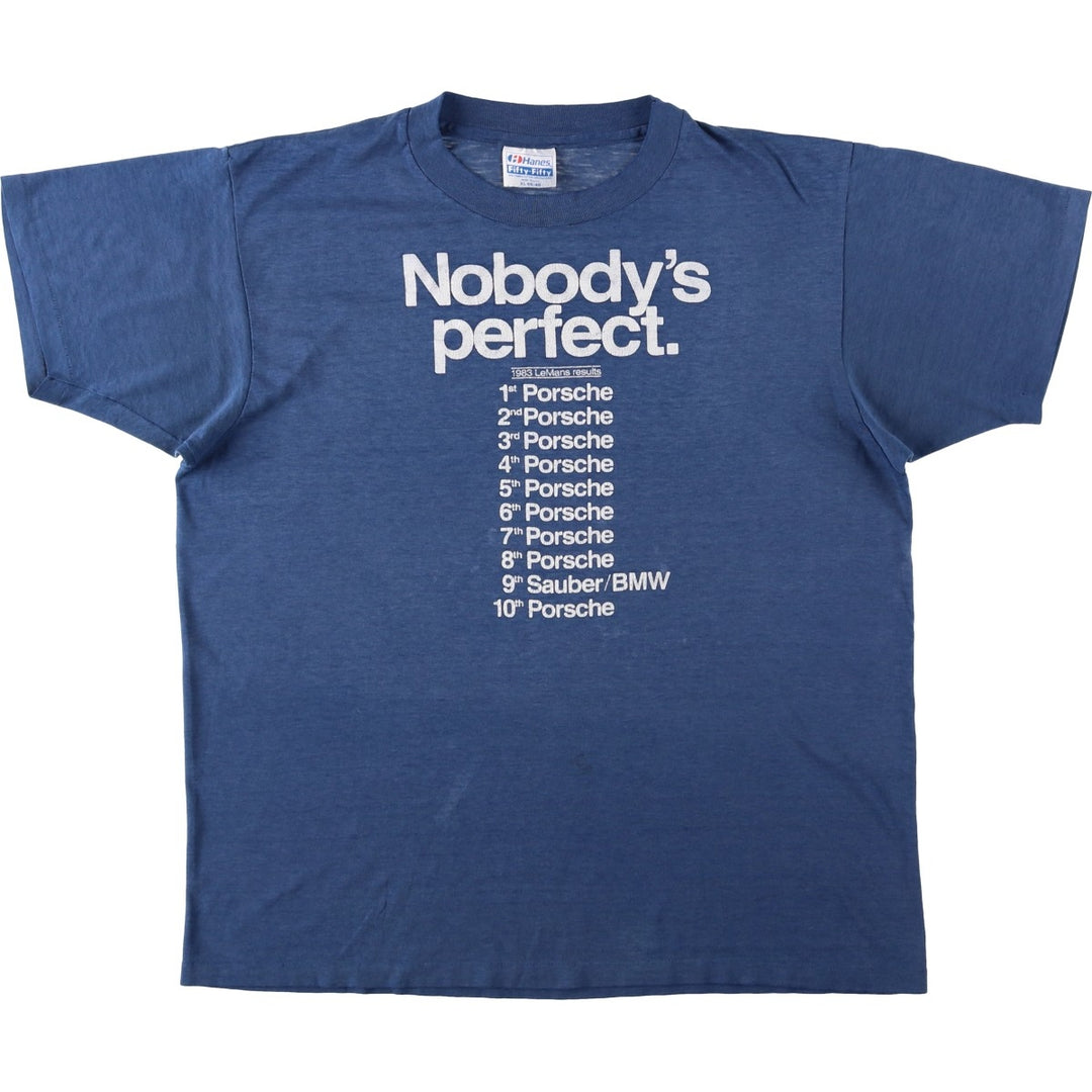 80'S Hanes Fifty-Fifty Blue Tag Parody Print T-Shirt, Made in USA, Men's XL Equivalent, Vintage cotton blue type Vintage Second Hand