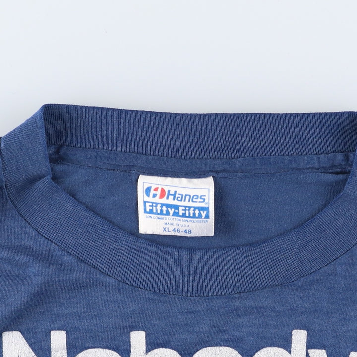 80'S Hanes Fifty-Fifty Blue Tag Parody Print T-Shirt, Made in USA, Men's XL Equivalent, Vintage cotton blue type Vintage Second Hand