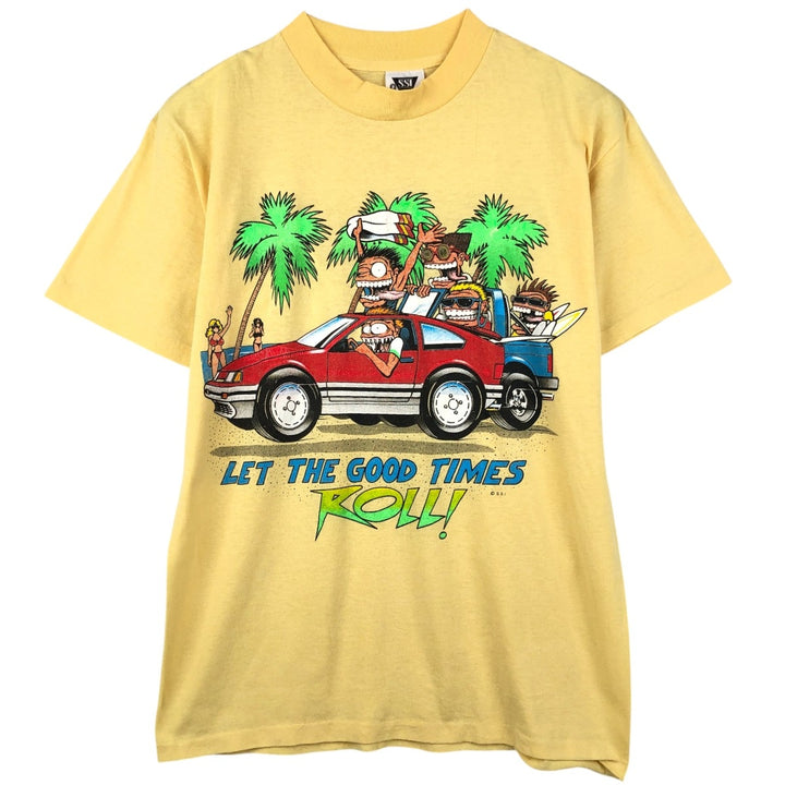 90'S SSI Print T-Shirt, Made in USA, Men's Size L (Equivalent), Vintage cotton yellow type Vintage Second Hand