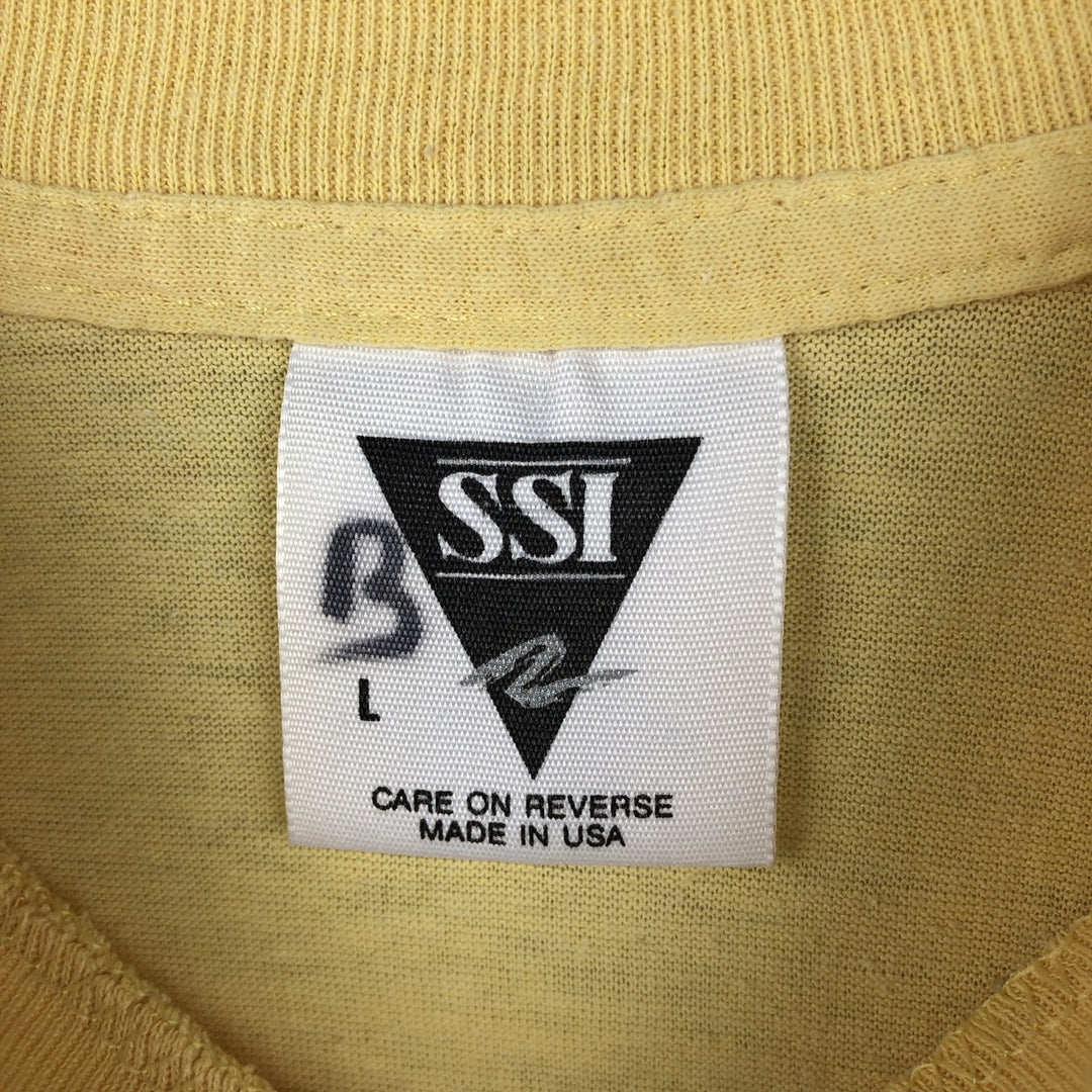 90'S SSI Print T-Shirt, Made in USA, Men's Size L (Equivalent), Vintage cotton yellow type Vintage Second Hand
