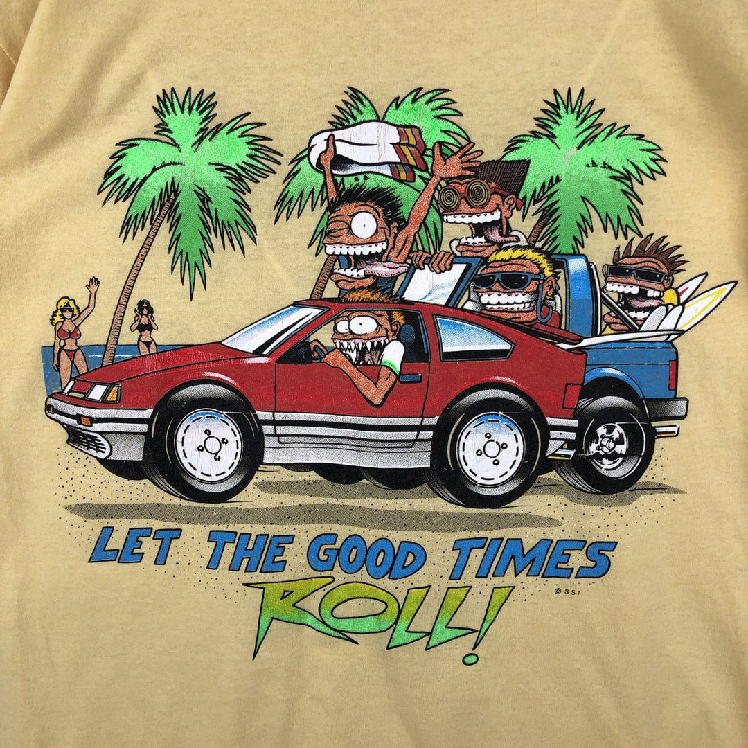 90'S SSI Print T-Shirt, Made in USA, Men's Size L (Equivalent), Vintage cotton yellow type Vintage Second Hand