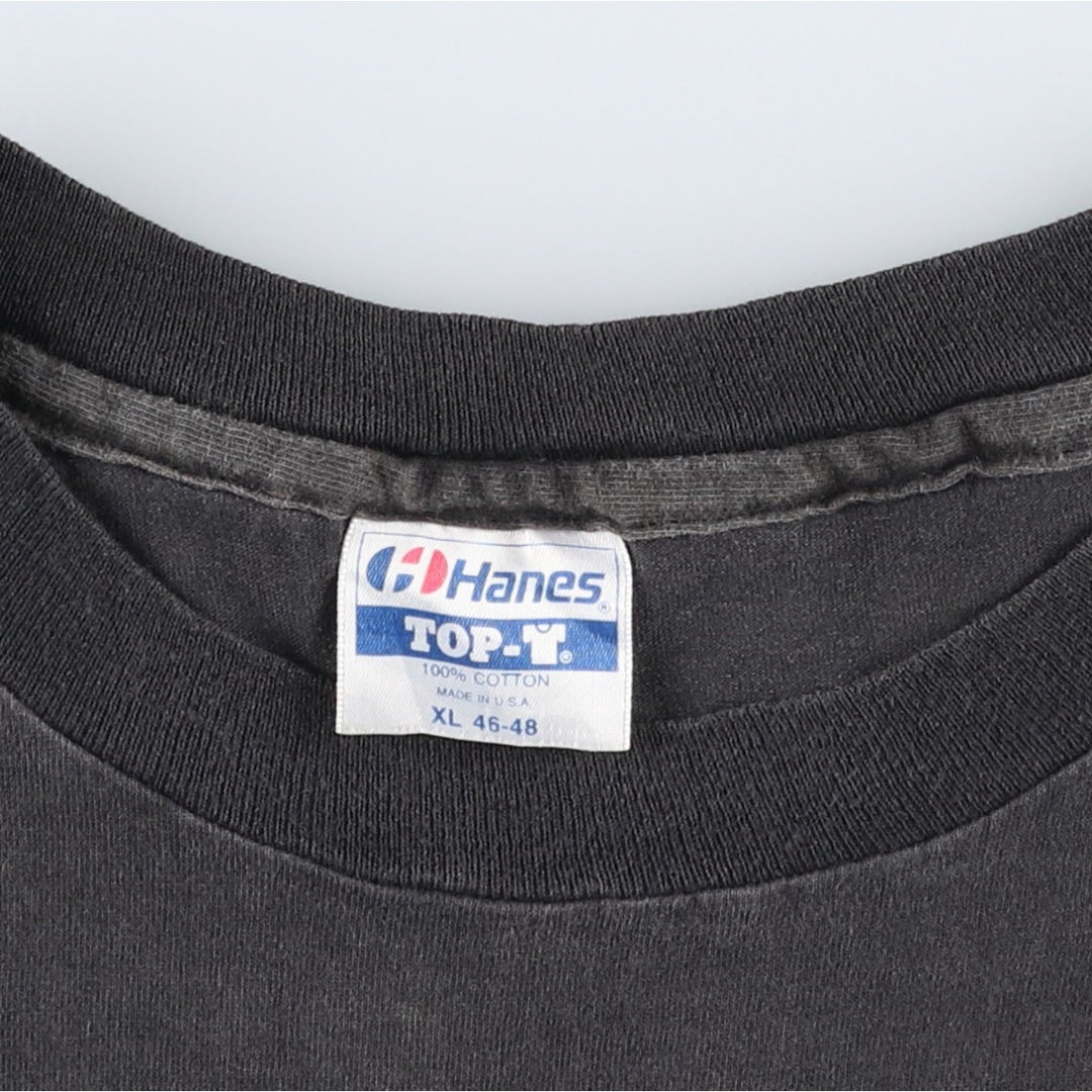 80'S Hanes TOP-T Blue Tag Printed T-Shirt, Made in USA, Men's XL Equivalent, Vintage cotton black type Vintage Second Hand