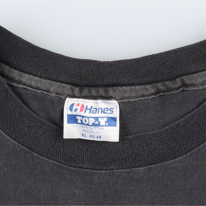 80'S Hanes TOP-T Blue Tag Printed T-Shirt, Made in USA, Men's XL Equivalent, Vintage cotton black type Vintage Second Hand