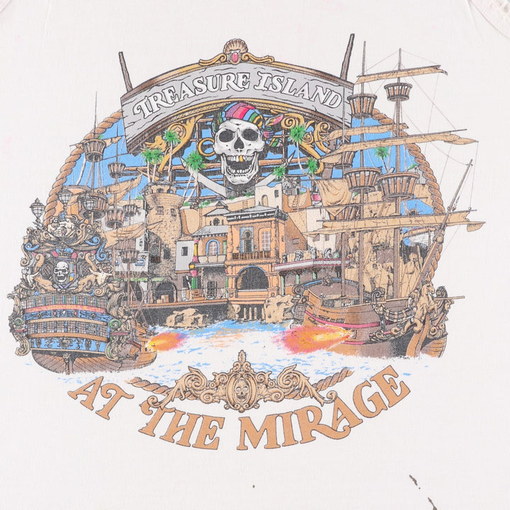 90'S Anvil Treasure Island at The Mirage Skull Pattern Tank Top, Made in USA, Men's Size L (approx.), Vintage cotton pale white type Vintage Second Hand