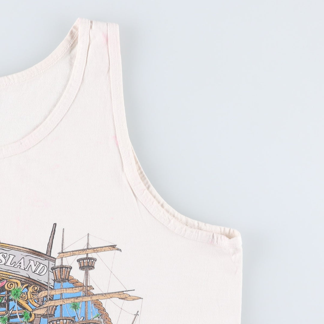 90'S Anvil Treasure Island at The Mirage Skull Pattern Tank Top, Made in USA, Men's Size L (approx.), Vintage cotton pale white type Vintage Second Hand