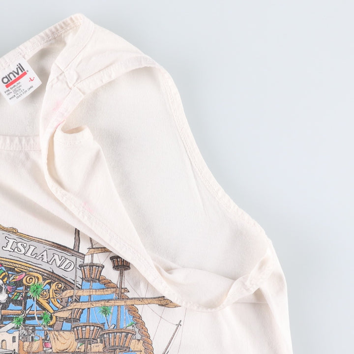 90'S Anvil Treasure Island at The Mirage Skull Pattern Tank Top, Made in USA, Men's Size L (approx.), Vintage cotton pale white type Vintage Second Hand