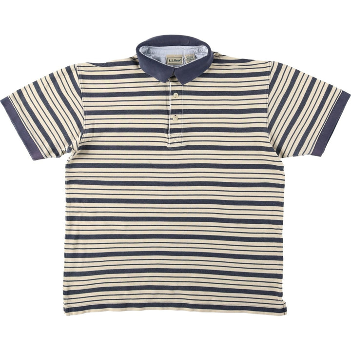 90s-00'S L.L.Bean Multi-Stripe Short-Sleeve Polo Shirt, Men's Size M (Equivalent), Vintage cotton unbleached Vintage Second Hand