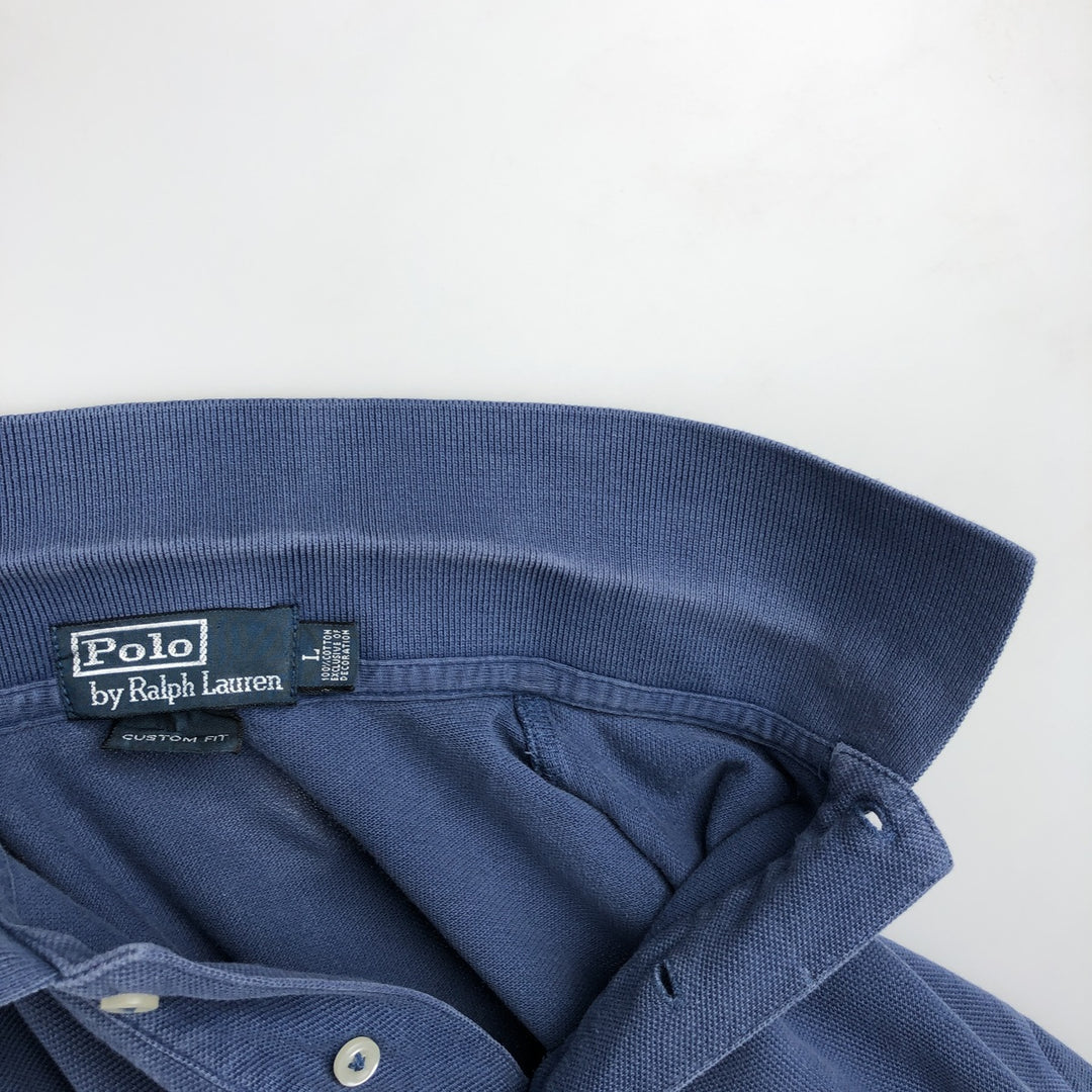 Ralph Lauren POLO by Ralph Lauren CUSTOM FIT short sleeve polo shirt, men's size L cotton blue type Vintage Second Hand