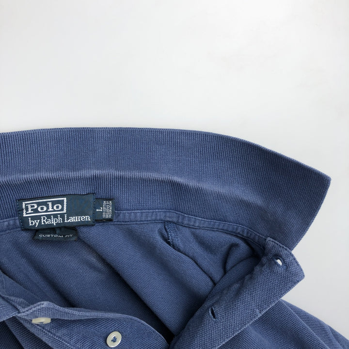 Ralph Lauren POLO by Ralph Lauren CUSTOM FIT short sleeve polo shirt, men's size L cotton blue type Vintage Second Hand